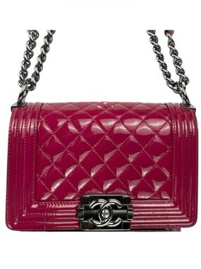 CHANEL BOY Chain Shoulder Bag Patent Rouge Mini 19 series